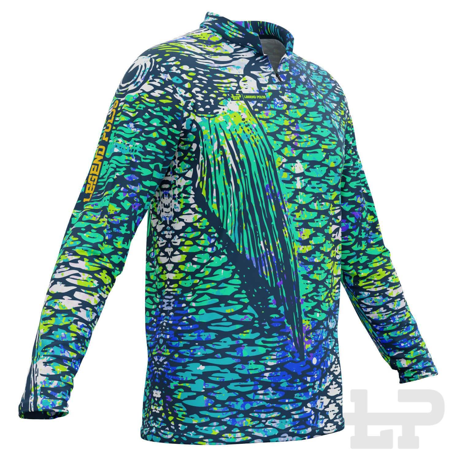 Men's Green Scales Long Sleeve Fishing Shirt - Legend Polos