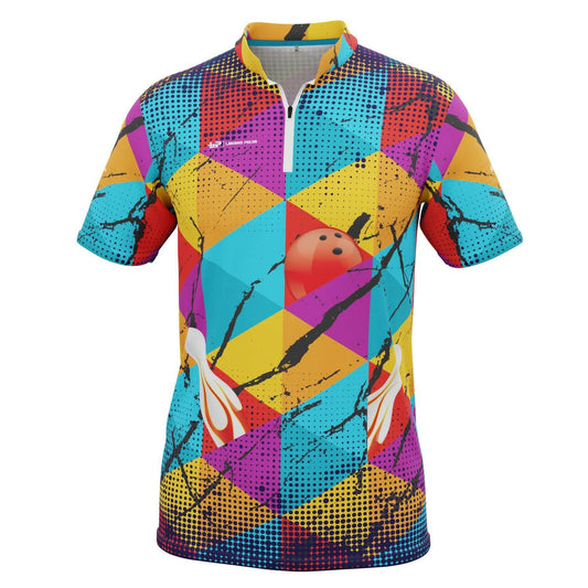 Men's Triangles Short Sleeve Tenpin Bowling Shirt - Legend Polos