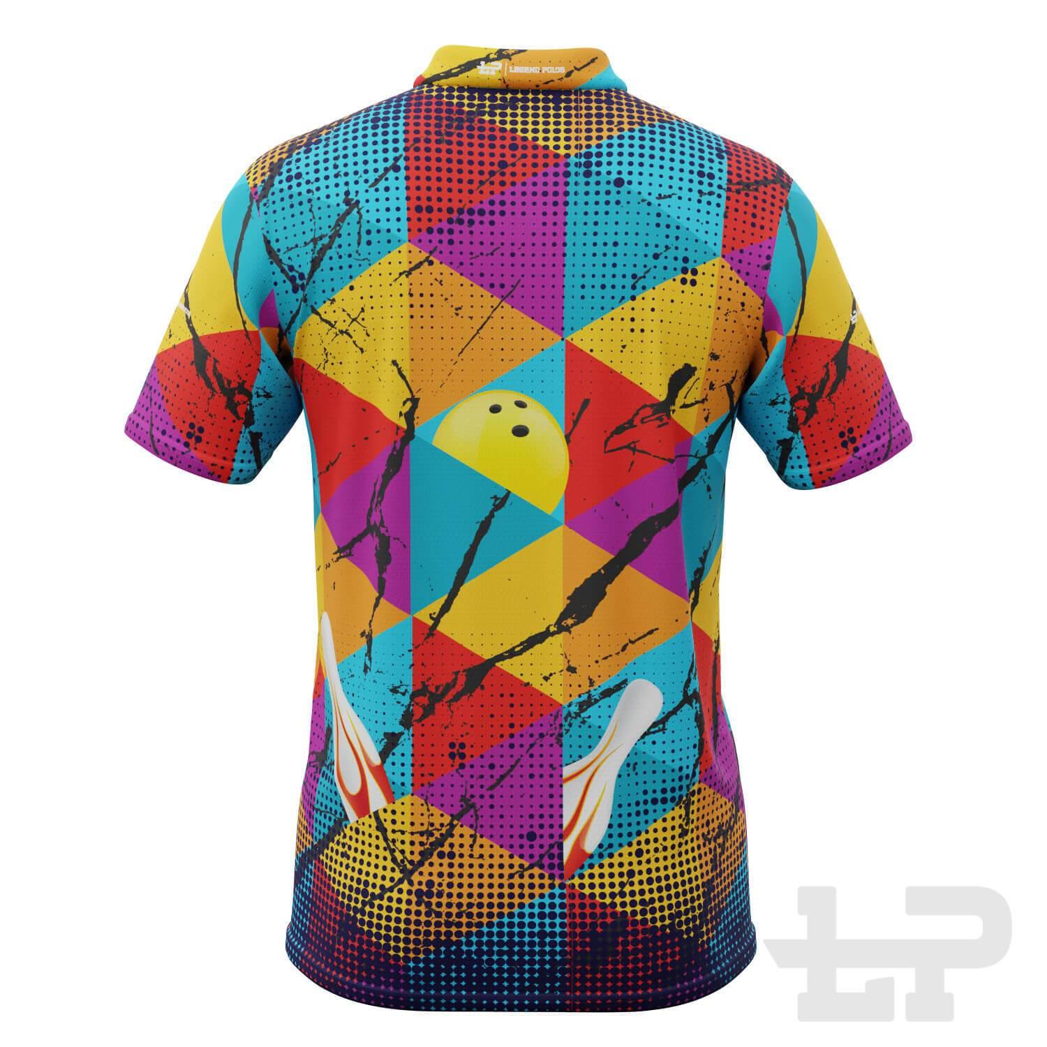 Men's Triangles Short Sleeve Tenpin Bowling Shirt - Legend Polos