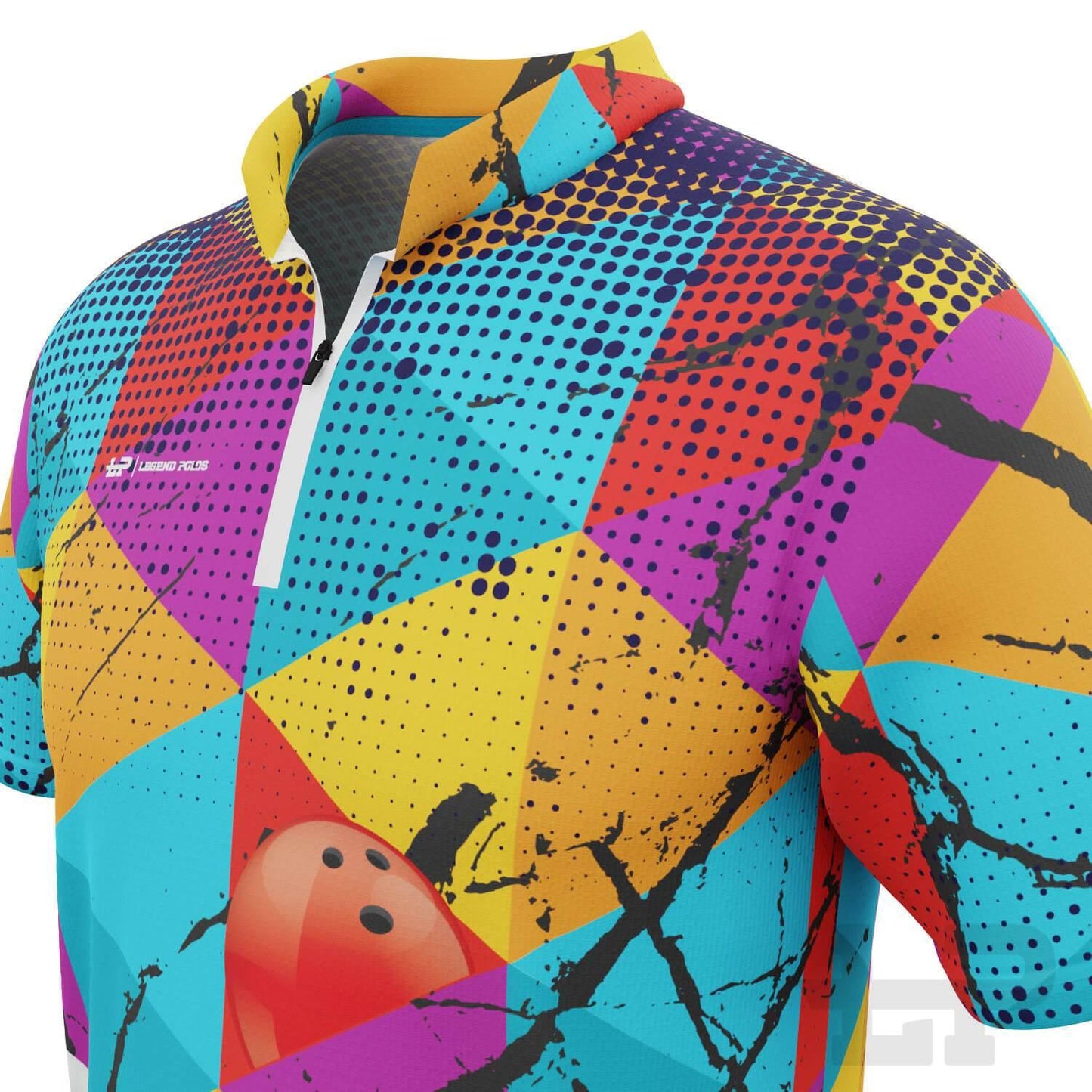 Men's Triangles Short Sleeve Tenpin Bowling Shirt - Legend Polos