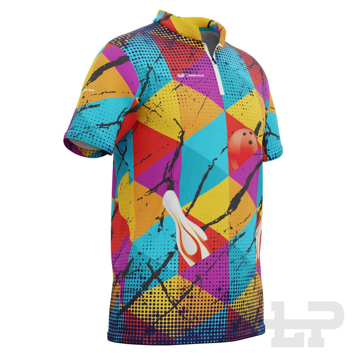 Men's Triangles Short Sleeve Tenpin Bowling Shirt - Legend Polos
