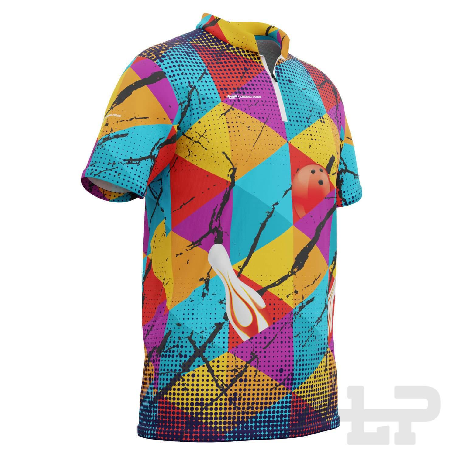 Men's Triangles Short Sleeve Tenpin Bowling Shirt - Legend Polos