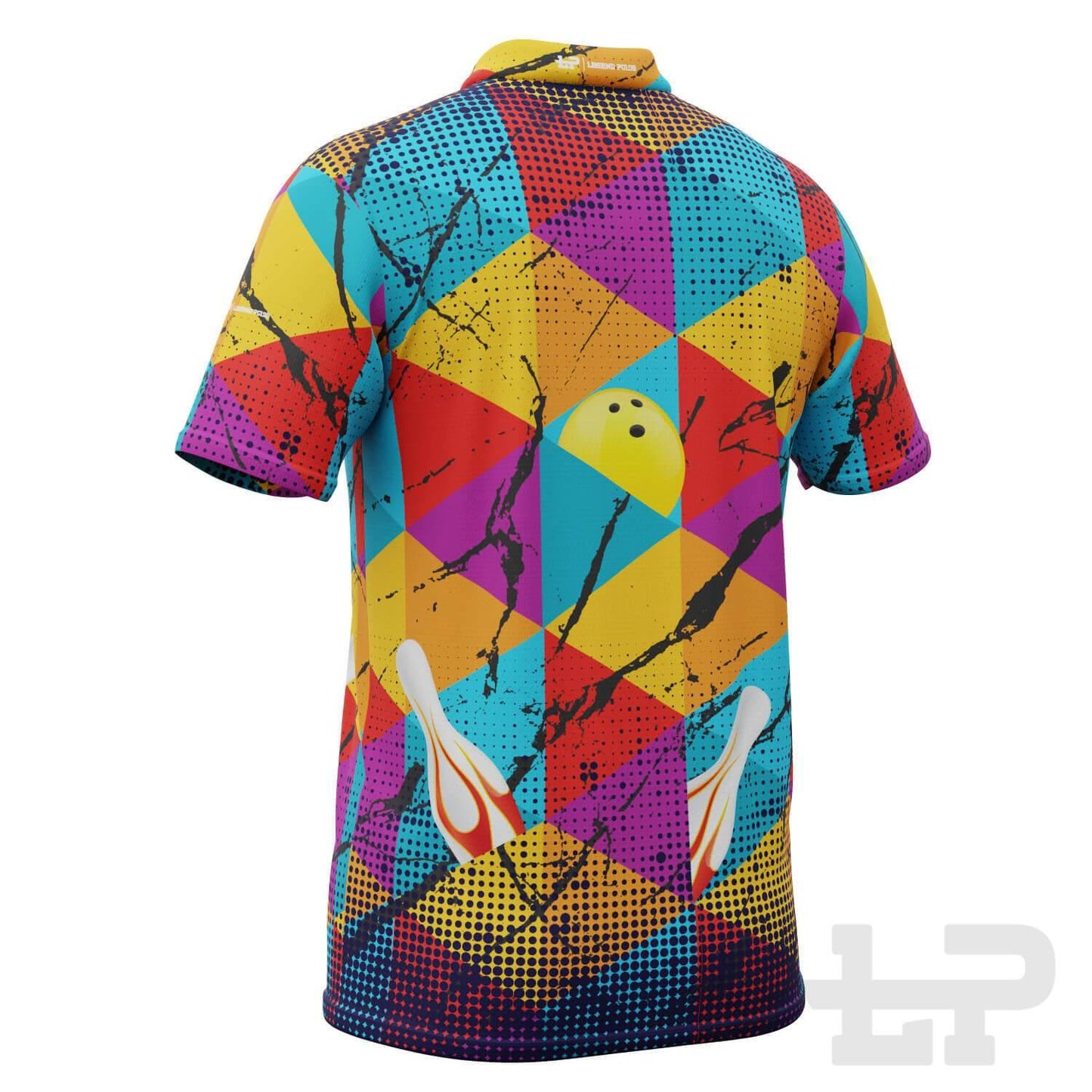 Men's Triangles Short Sleeve Tenpin Bowling Shirt - Legend Polos